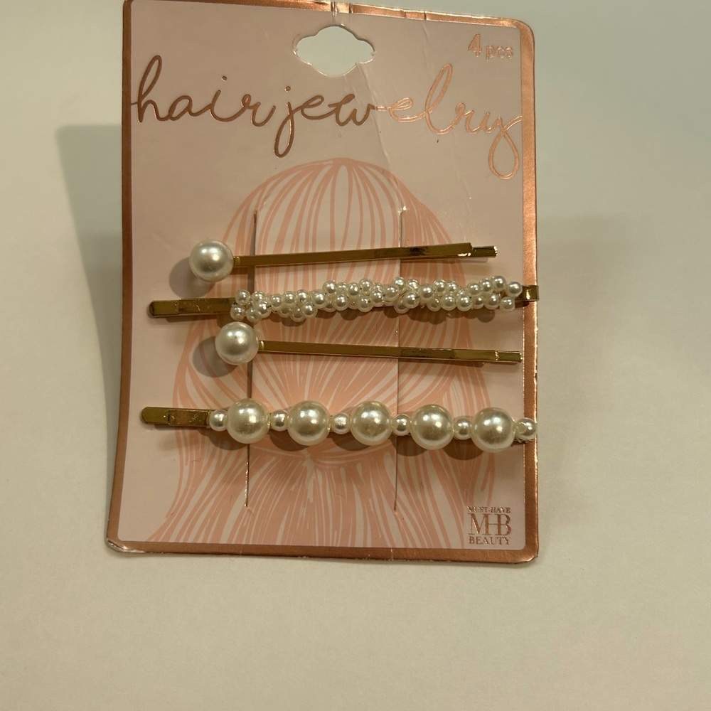 New Faux Pearls and Gold Tone Barrettes